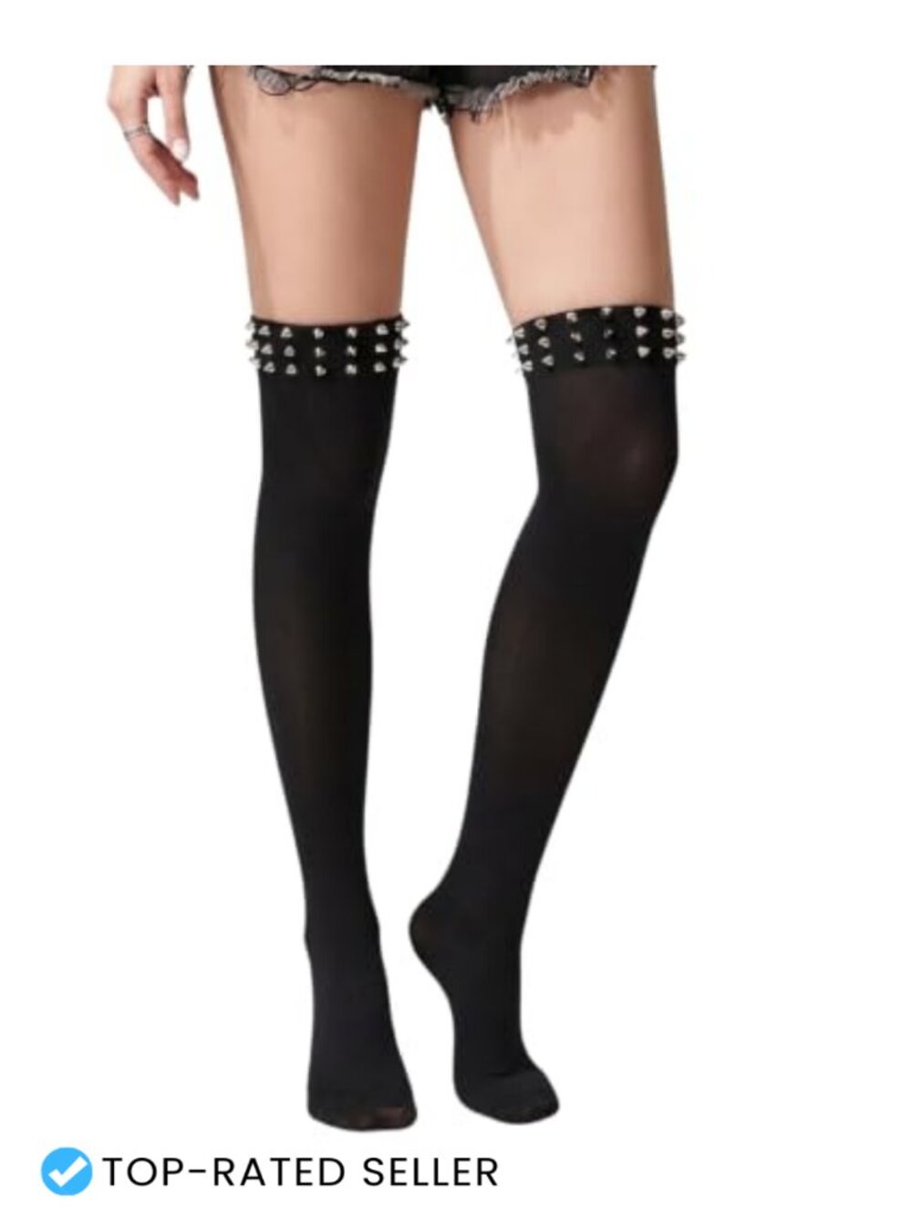 Studded Thigh High Socks Y2K Over Knee Goth Spike Cosplay Hosiery